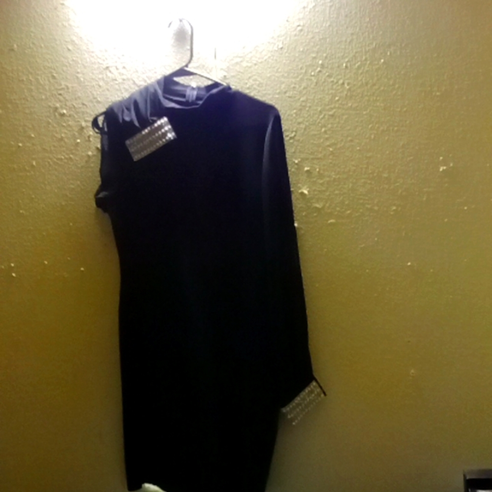 Black open chiffon sleeve with pearl and Swarovski crystal on cuffs